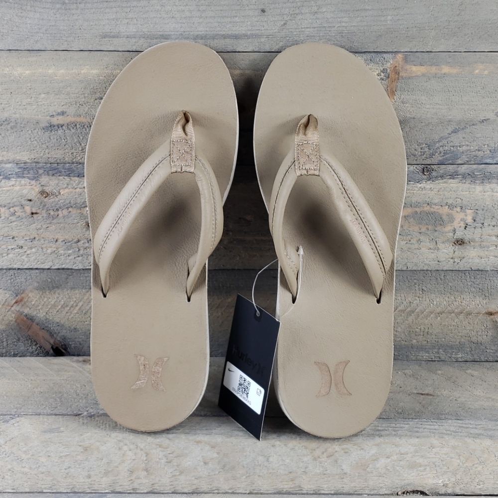 Hurley Lunar Leather Sandals Flip Flops  Khaki - Picture 2 of 5